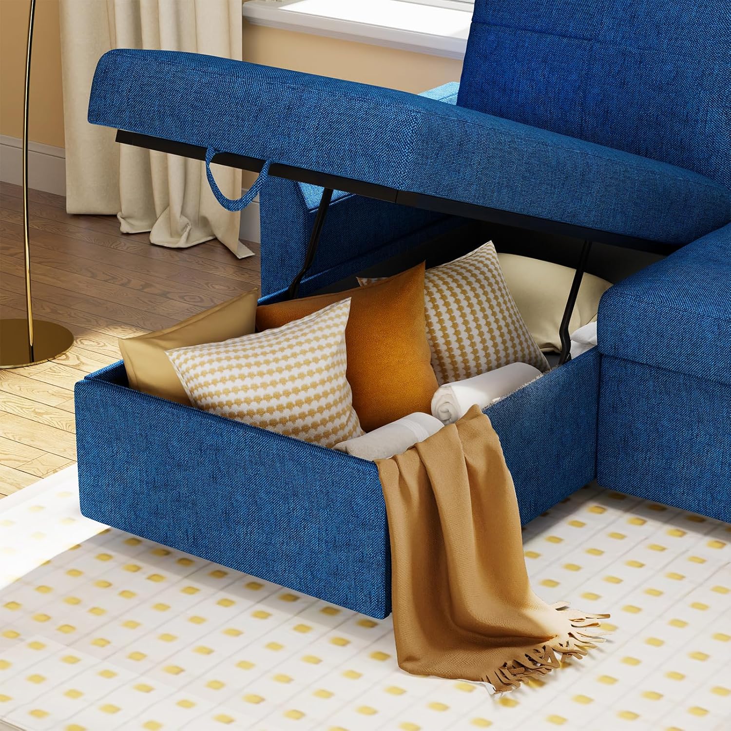 VanAcc Sofa Bed Sleeper Sofa with Storage Chaise 2 in 1 Pull Out Couch Living Room wourant