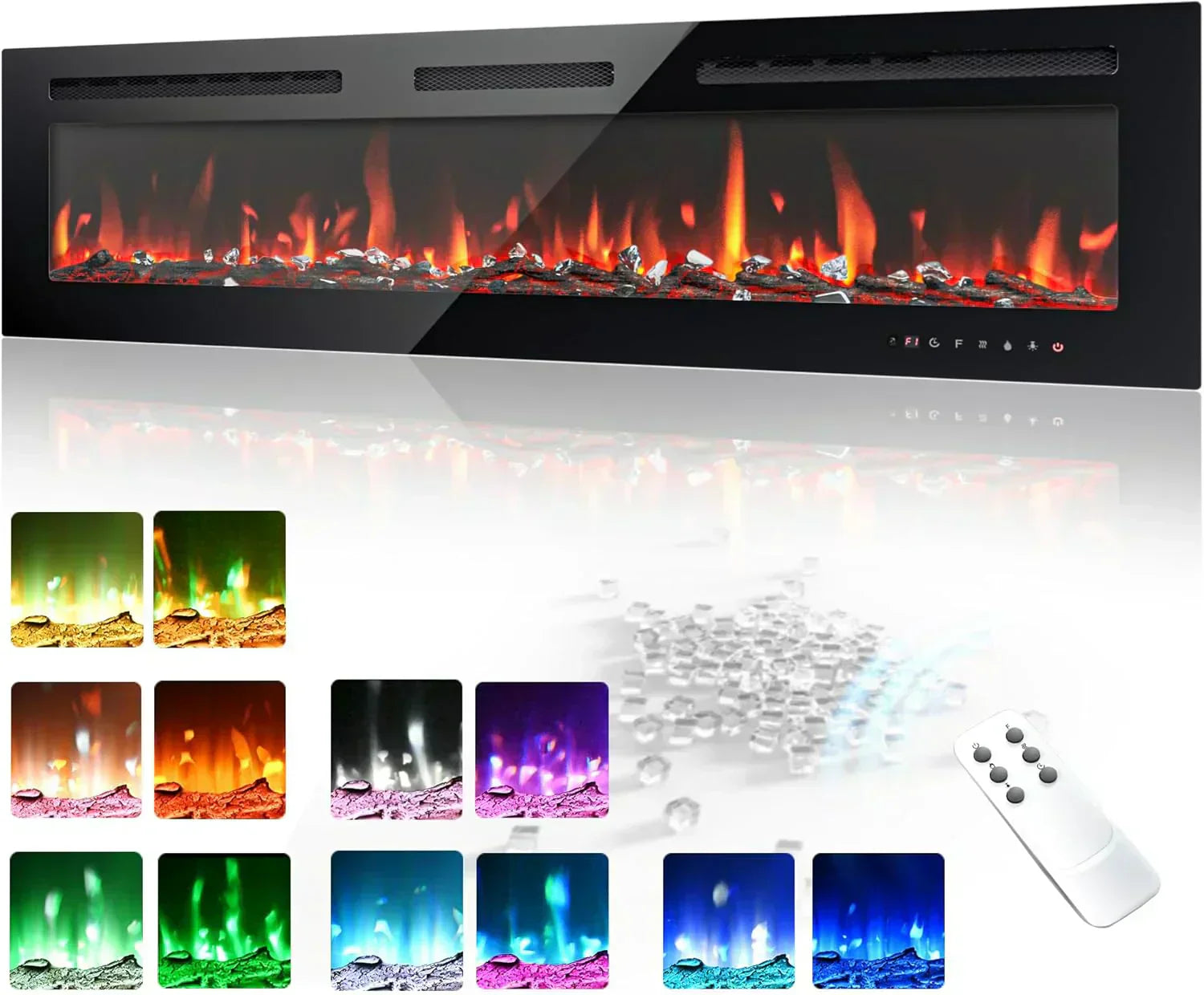 EUHOMY 50 Inch Electric Fireplace Wall Recessed Adjustable Flame Color Fireplace Heater wourant
