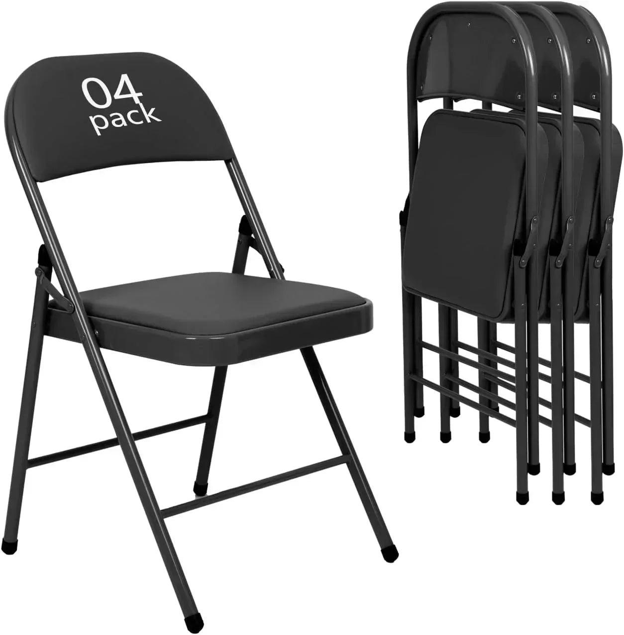 6 Pack Black Folding Chairs with Leather Chairs Events Office Wedding Party Upholstered Chairs wourant