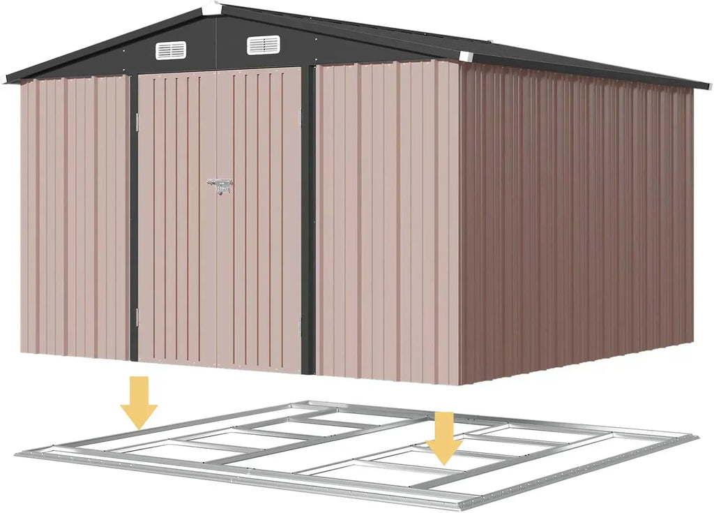 Aoxun 12x10 FT Shed Metal Outdoor Waterproof Storage Shed Steel Utility Garden Tool Shed wourant