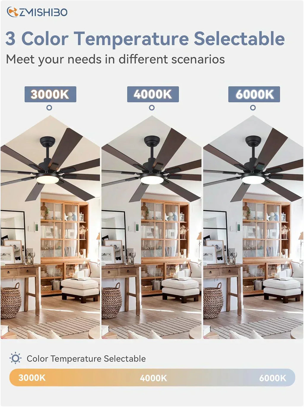 Zmishibo 72-inch large ceiling fan with lighting and remote indoor/outdoor wourant