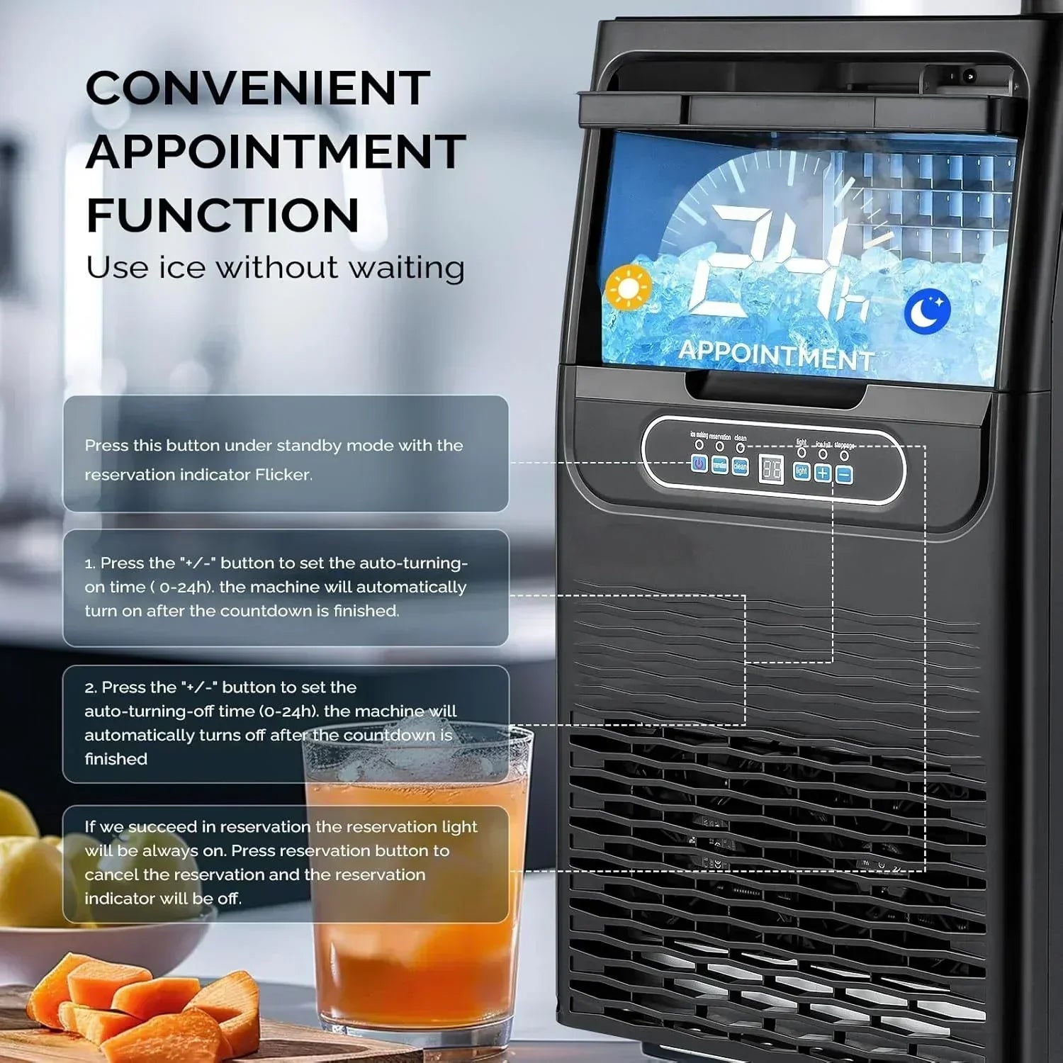 VINGLI Commercial Ice Maker Machine 90lbs/24H Plastic Under Counter Ice Maker 11lbs Storage wourant