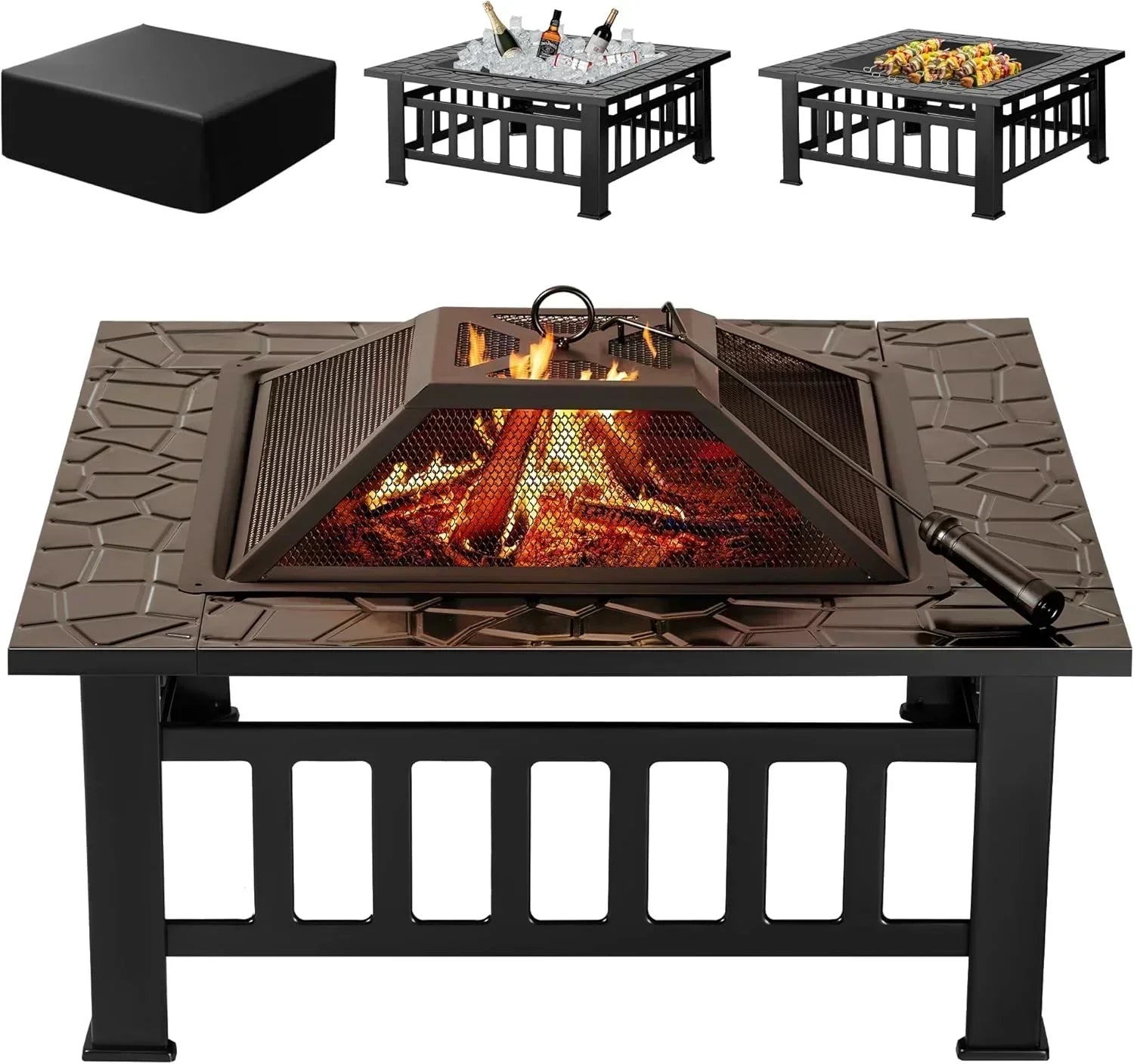 Devoko Outdoor Fire Pit 32 Inch Firepit Table Metal Outdoor Fireplaces with Waterproof Cover wourant