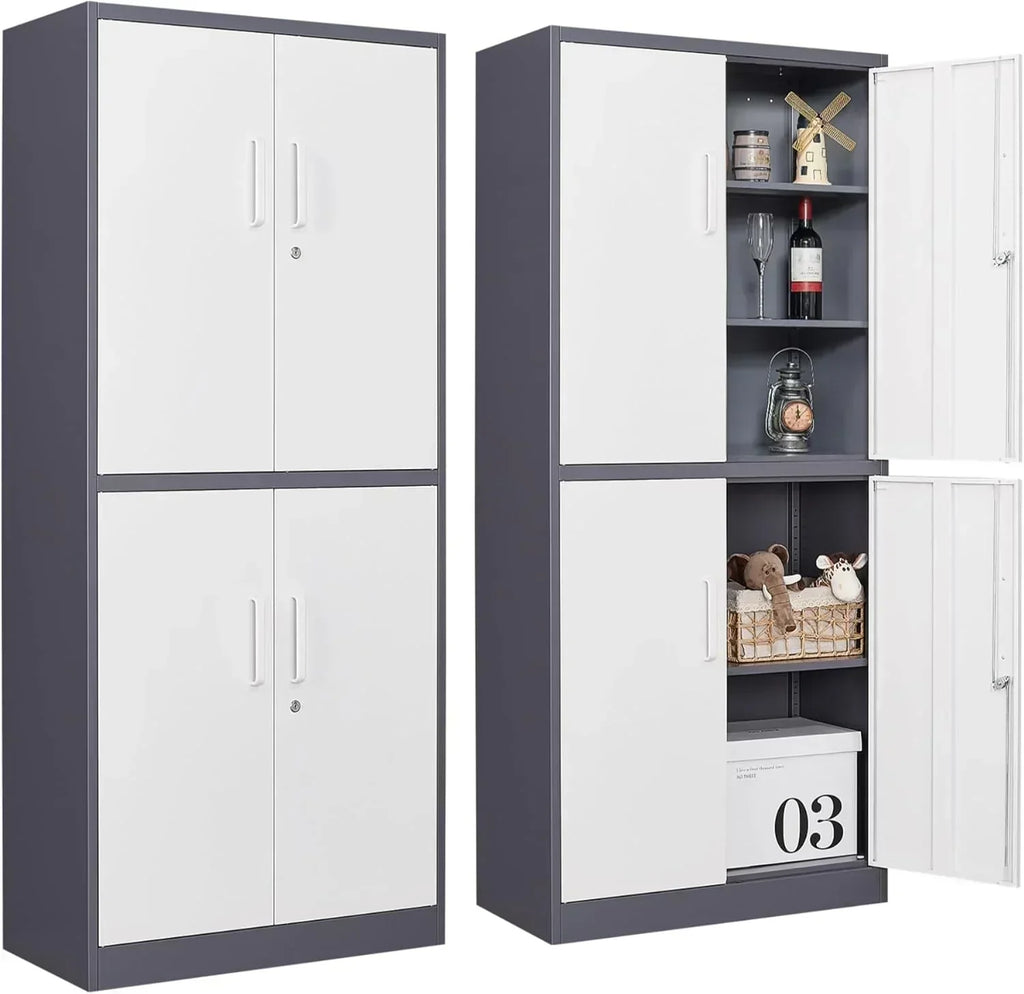 Metal Storage Cabinet with 2 Doors and 6 Shelves Black Metal Cabinet Garage Storage Cabinet wourant