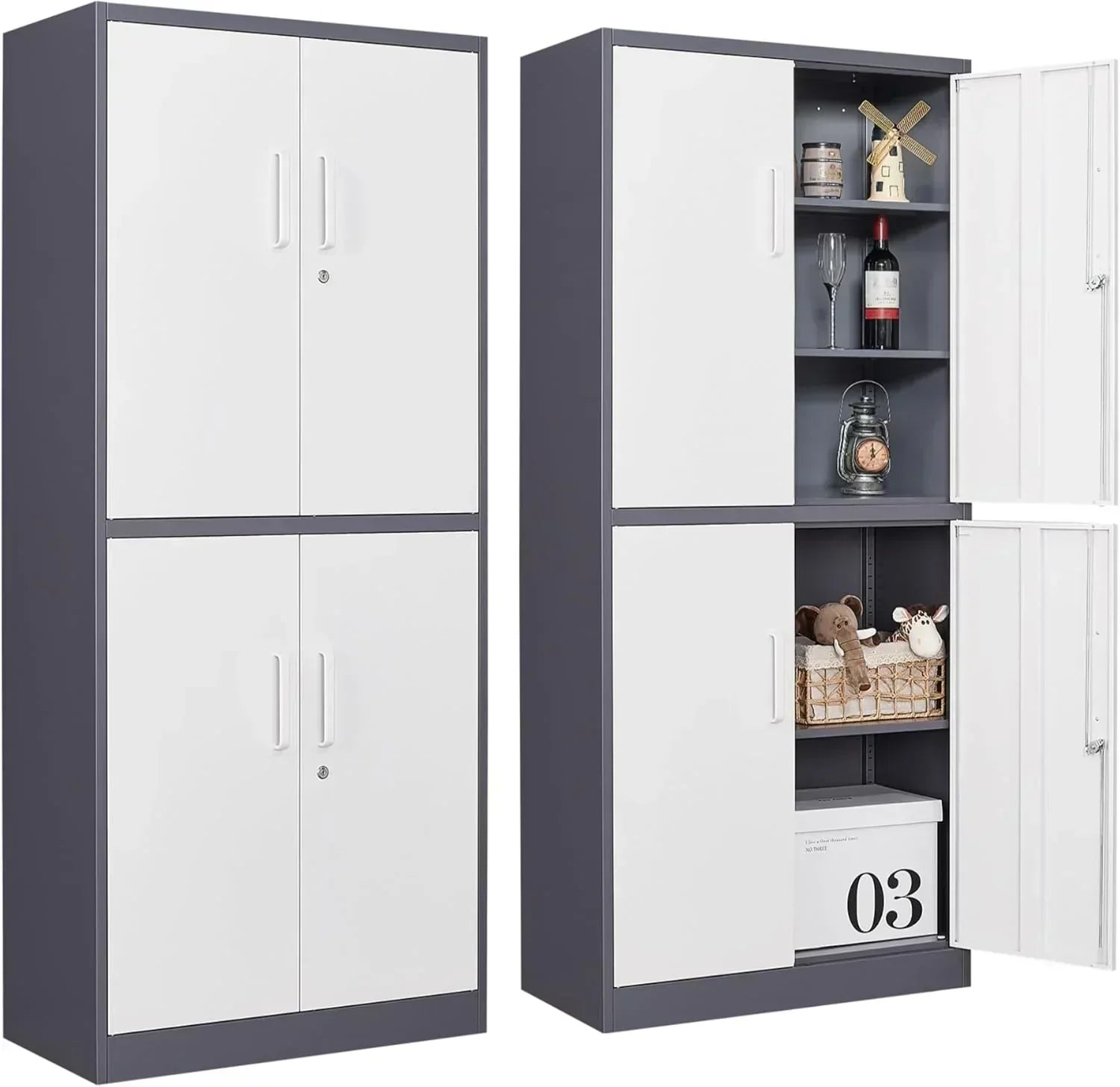 Metal Storage Cabinet with 2 Doors and 6 Shelves Black Metal Cabinet Garage Storage Cabinet wourant