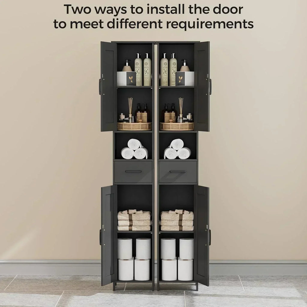 Homhedy 67" H Tall Bathroom Storage Cabinet with 2 Barn Doors and 1 Drawer Narrow Storage Unit wourant