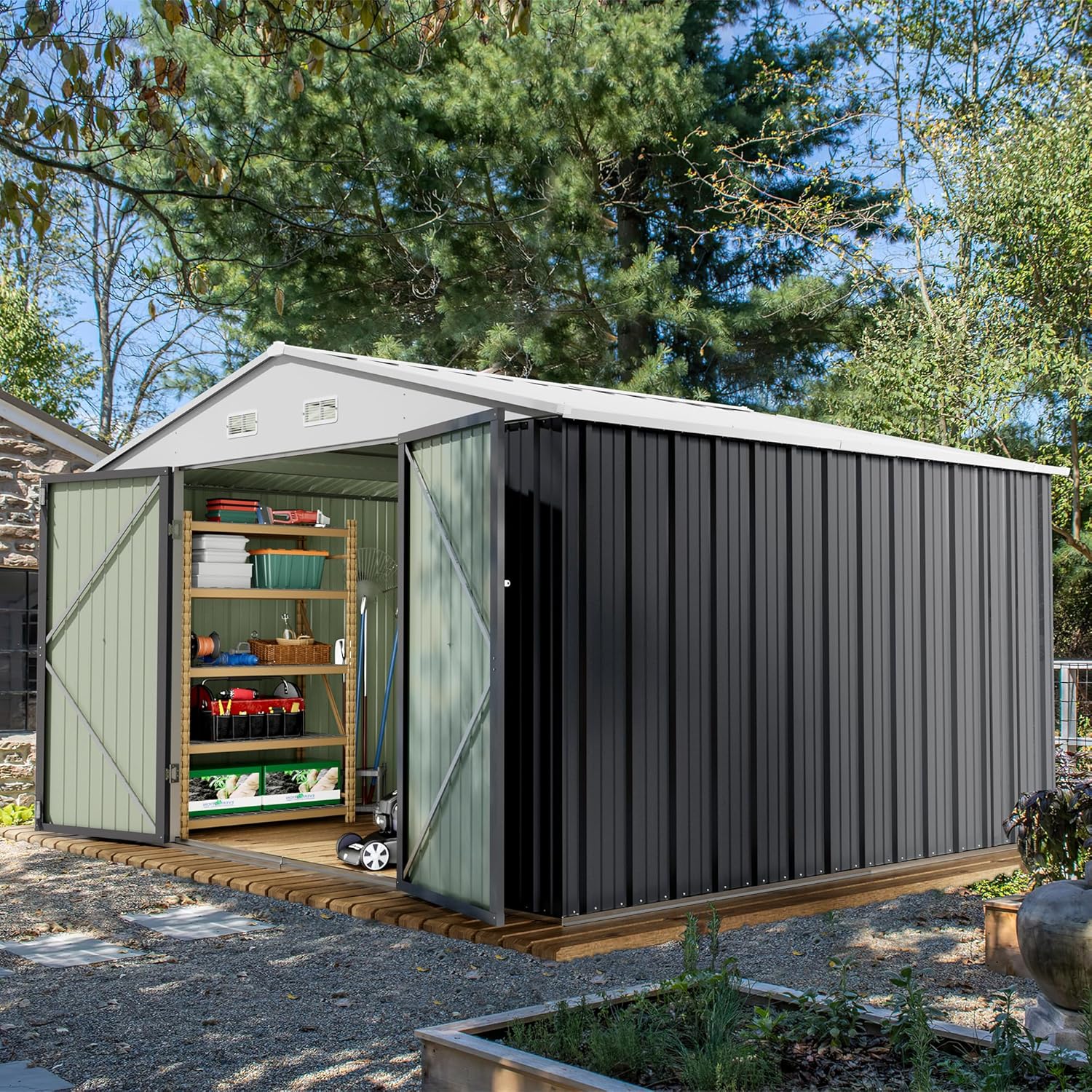 Devoko Outdoor Storage Shed Lockable Metal Garden Shed Steel Anti-Corrosion Storage House wourant