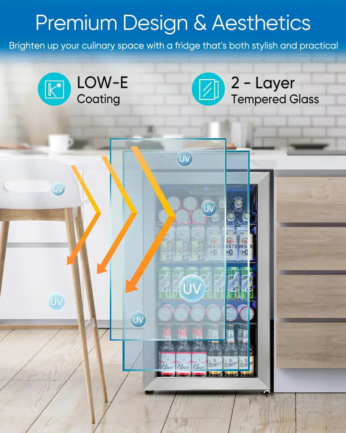 Beverage Refrigerator Cooler 126 Can Mini Fridge Glass Door for Drinks Soda Beer Wine Refrigerator wourant