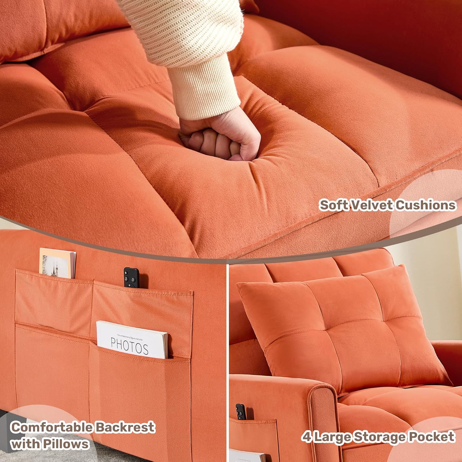 Convertible Sleeper Chair 3 in 1 Sleeper Chair Bed Pull Out Sofa Bed Chairs Velvet Single Sofa wourant