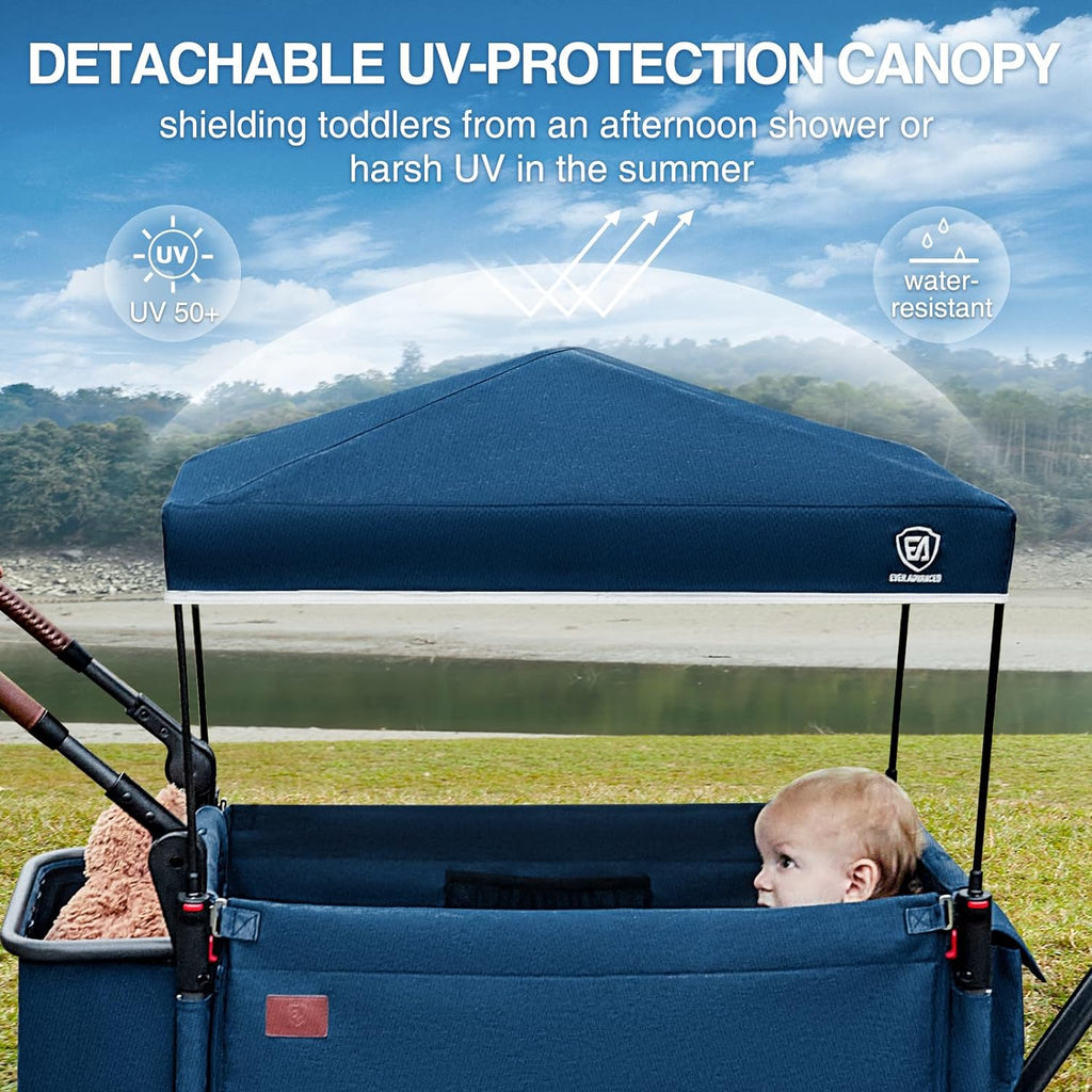 EVER ADVANCED Side-unzip Wagon Stroller for 2 Kids Push Pull Stroller with Adjustable Handle wourant