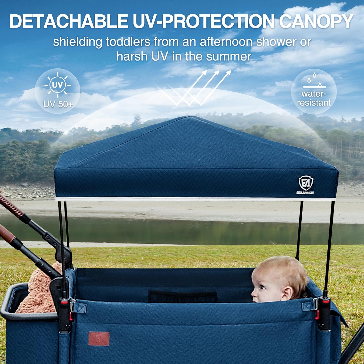 EVER ADVANCED Side-unzip Wagon Stroller for 2 Kids Push Pull Stroller with Adjustable Handle wourant
