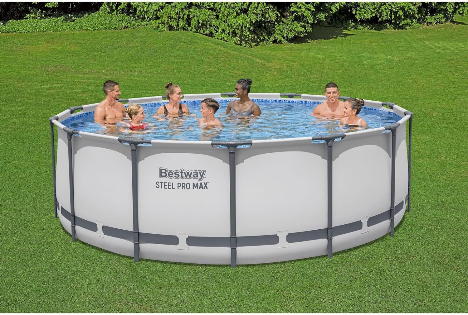 Steel Pro MAX 14 Foot x 48 Inch Round Metal Frame Above Ground Outdoor Swimming Pool Set wourant