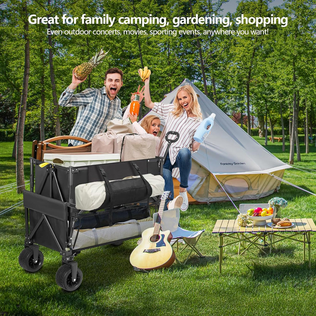 Double Decker Wagon Heavy Duty Collapsible 600LBS 400L Capacity Foldable Utility Cart wourant