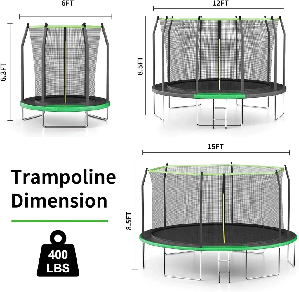 AOTOB 8FT 10FT 12FT 14 FT 15FT Trampoline with Safety Enclosure Net Outdoor Trampoline wourant