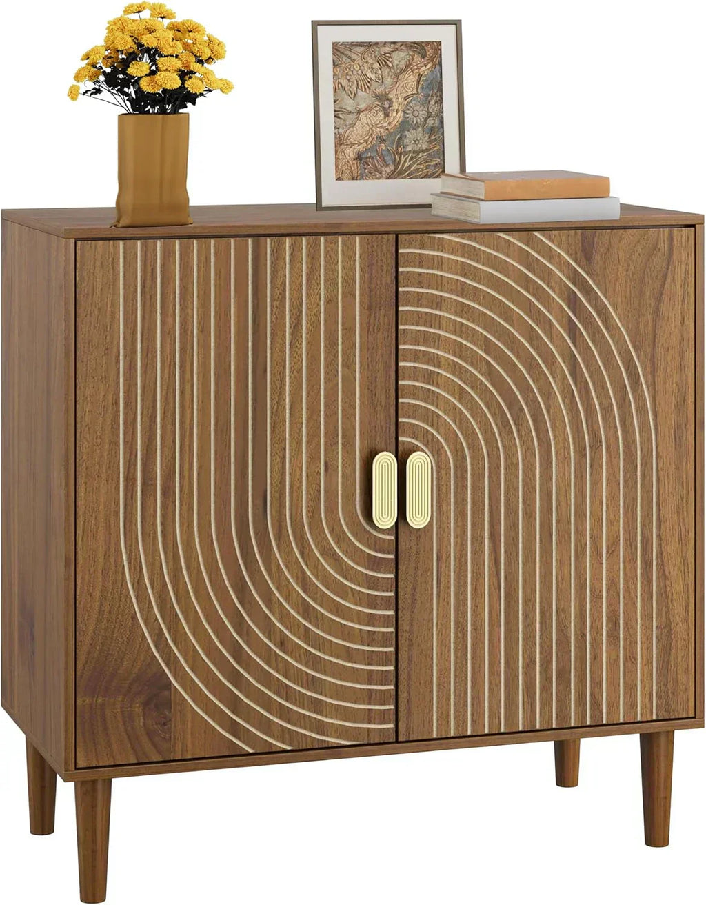 Walnut sideboard freestanding dining cabinet with cable channel design wooden storage cabinet wourant