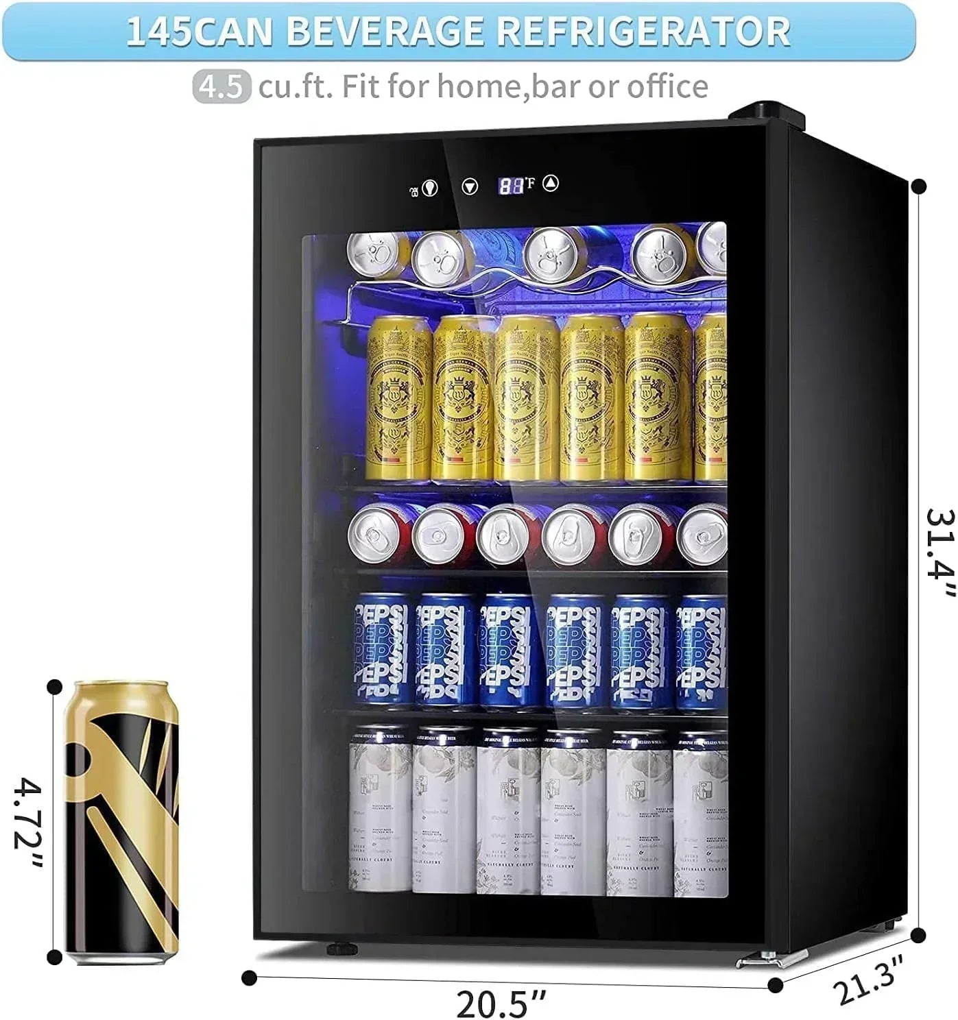 Antarctic Star Beverage Refrigerator Cooler 68 Can Mini Fridge with Glass Door for Beer Drinks Wine wourant