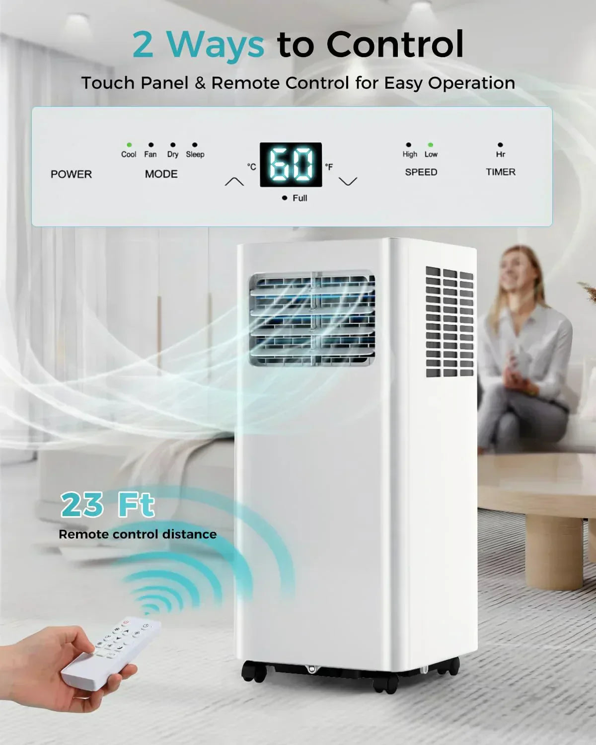 8,000 BTU Portable Air Conditioner 3-in-1 AC Unit with Remote Control Ultra-Quiet Cooling for Rooms wourant