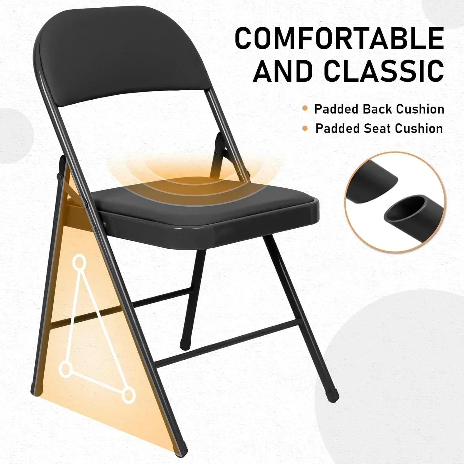 6 Pack Black Folding Chairs with Leather Chairs Events Office Wedding Party Upholstered Chairs wourant