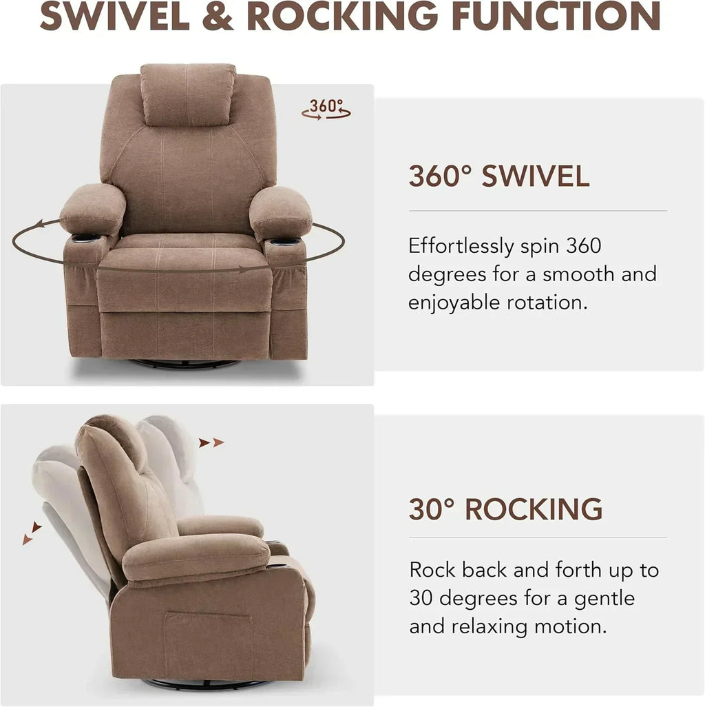 Large Swivel Rocking Recliner with Massage Function 360 Degree Swivel Rocking Single Sofa wourant