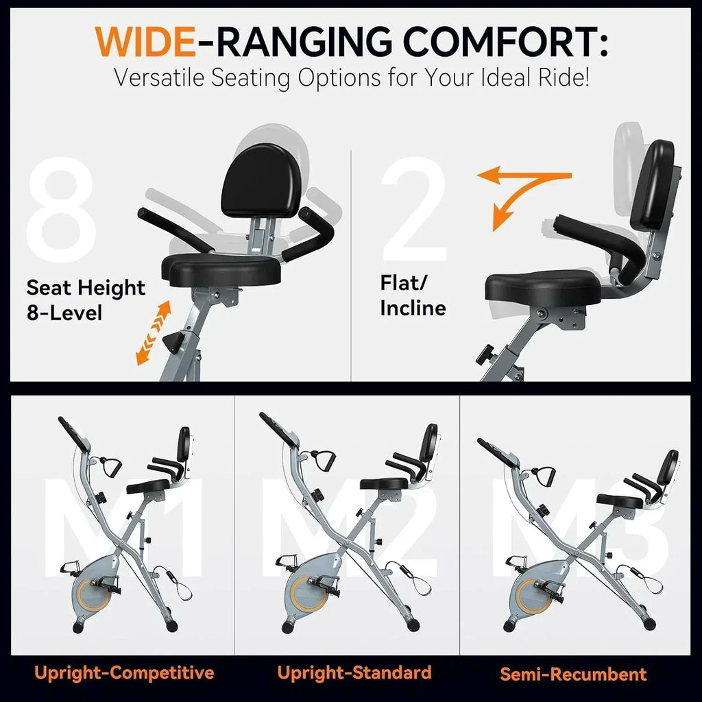 Foldable Exercise Bike Stationary Bikes  5 IN 1 Indoor Workout Cycling Bike Quiet Magnetic Resistance wourant