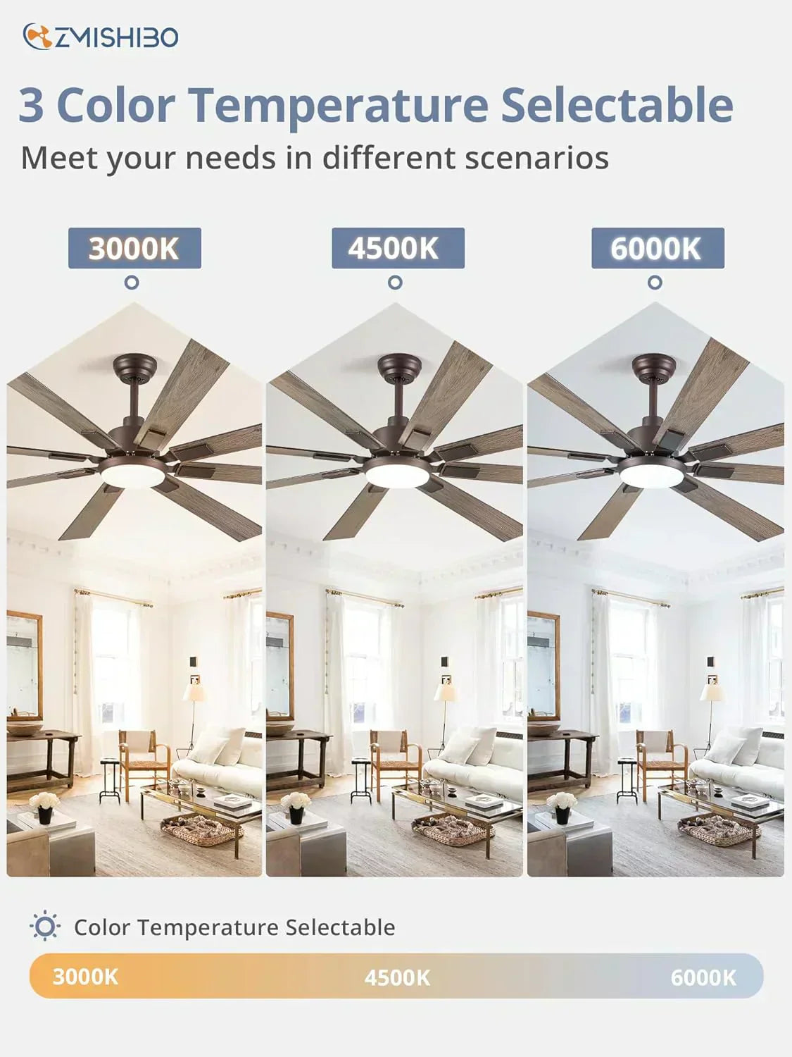 Zmishibo 72-inch large ceiling fan with lighting and remote indoor/outdoor wourant