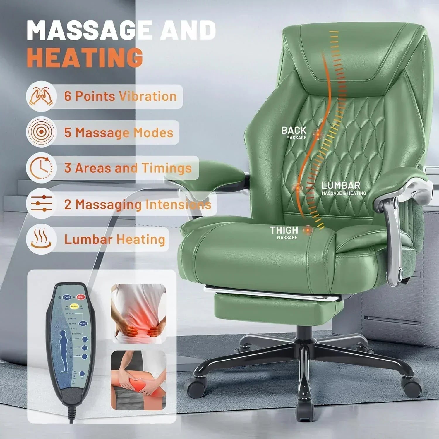 Massage Office Chair with Heating and Footrest Ergonomic Executive Reclining Office Chair wourant