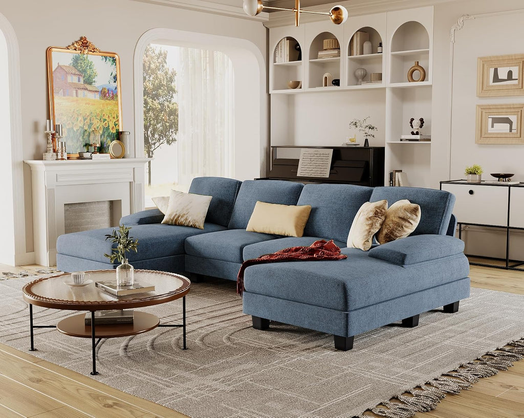 Furmax Sectional Couches for Living Room U-Shaped Sofa Couch Linen Fabric 4 Seat Sofa Set wourant