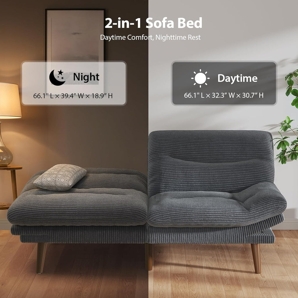 Convertible Futon Sofa Bed 66 Inch Corduroy Futon Sofa Recliner Sofa Bed for Small Spaces wourant