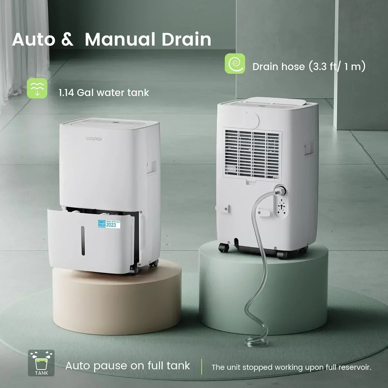 Waykar 2000 Sq Ft Dehumidifier for Home and Basements with Auto or Manual Drainage wourant