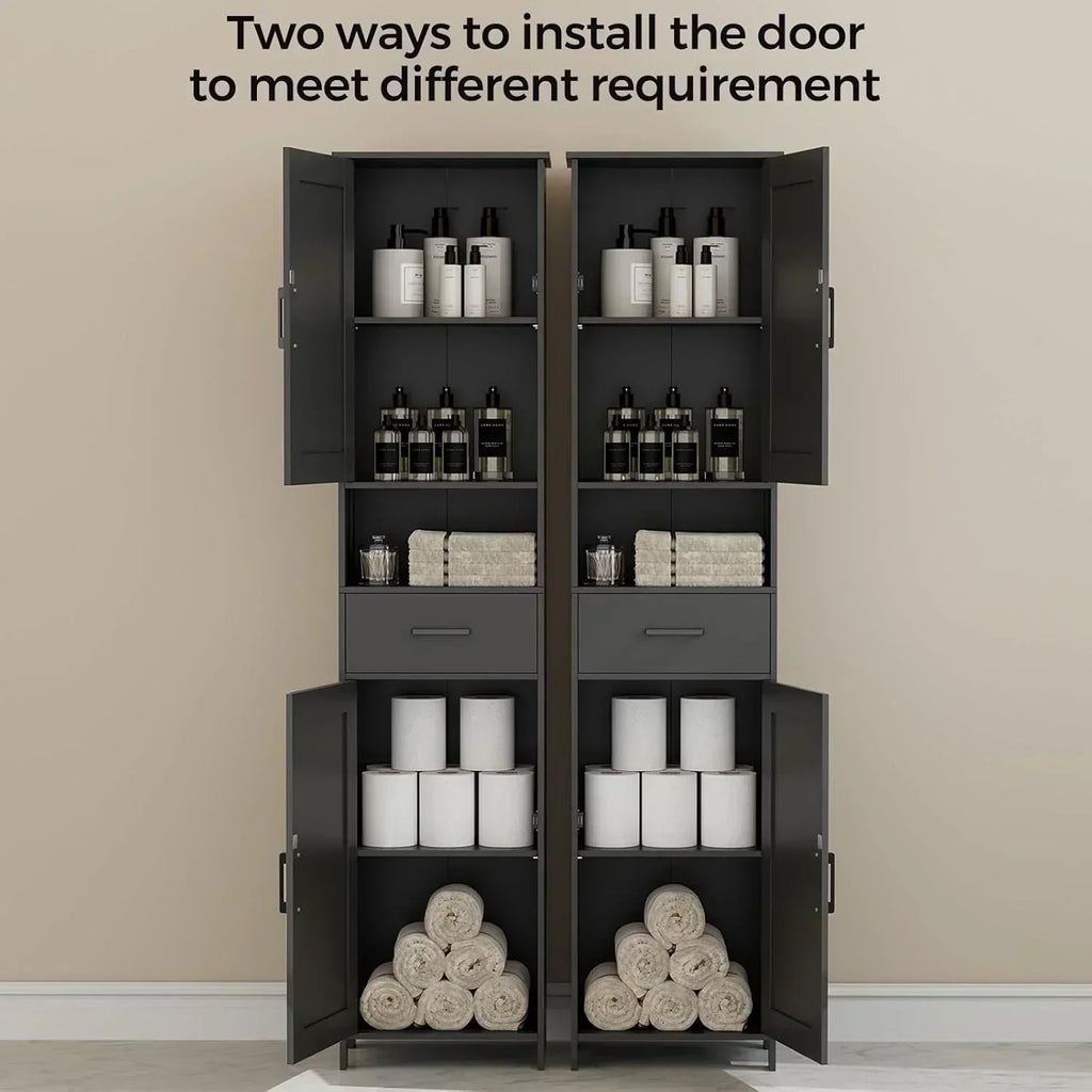 Homhedy 67" H Tall Bathroom Storage Cabinet with 2 Barn Doors and 1 Drawer Narrow Storage Unit wourant