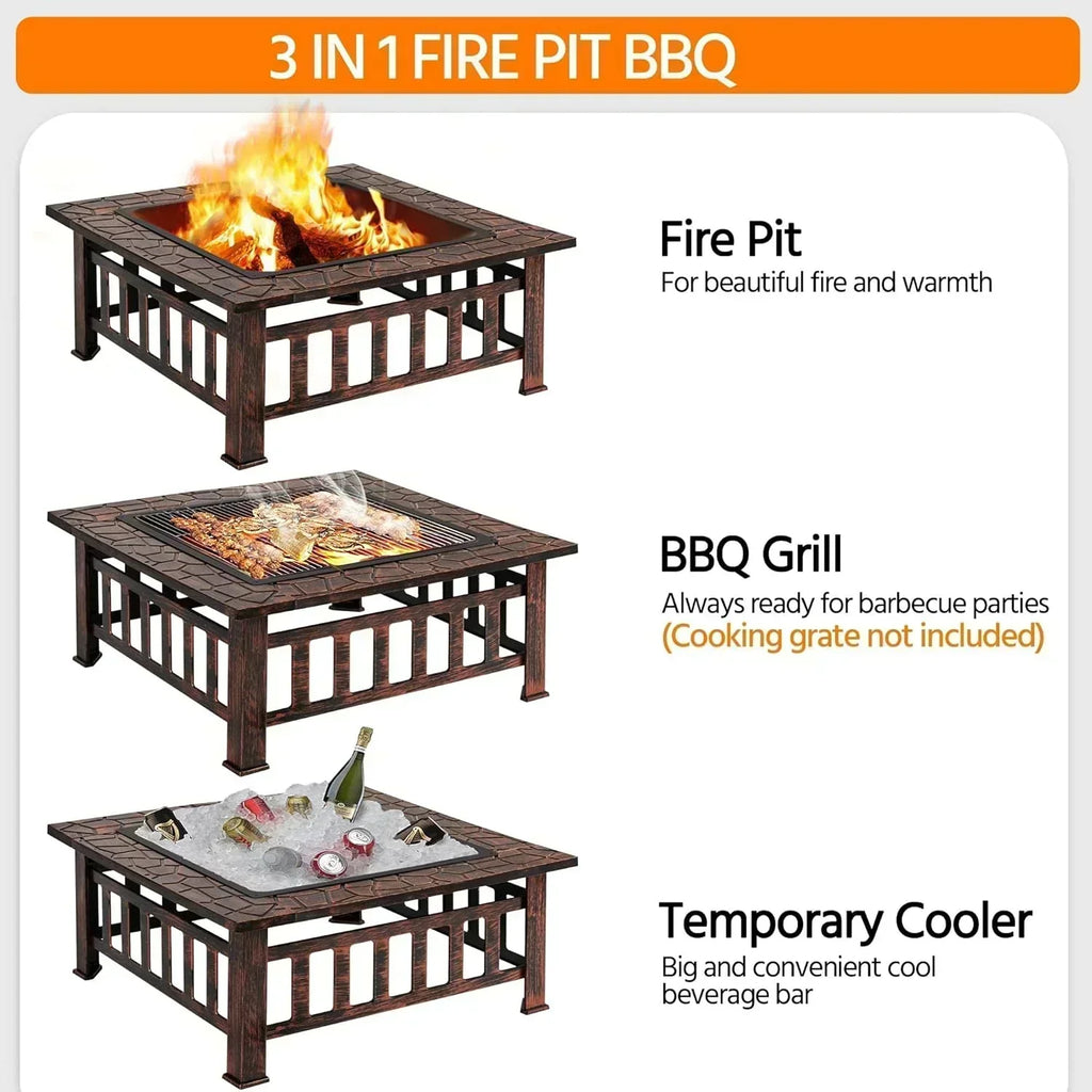 Yaheetech Multifunctional Fire Pit Table Square Metal Firepit Stove Backyard Patio Garden Fireplace wourant