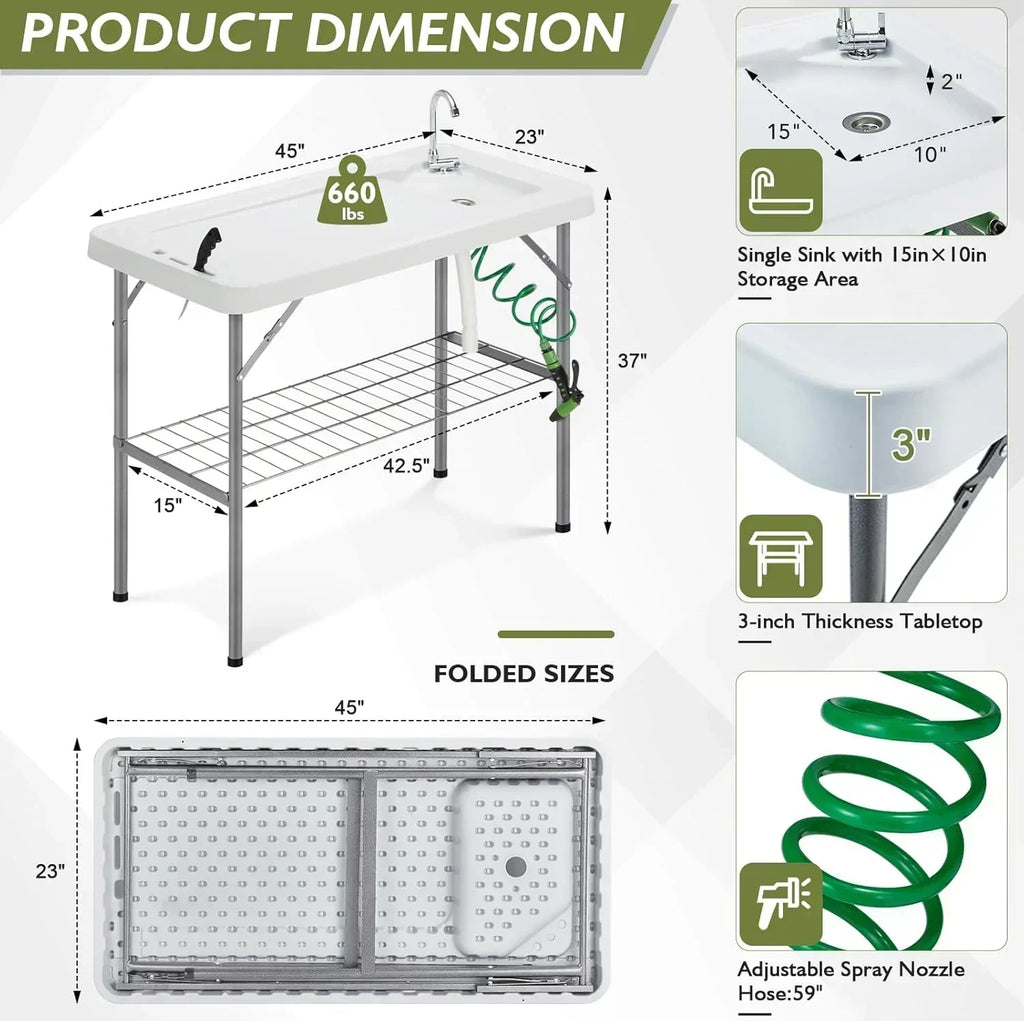 Folding Fish Cleaning Table Portable Camping Sink Table Outdoor Fish Fillet Cleaning Station wourant