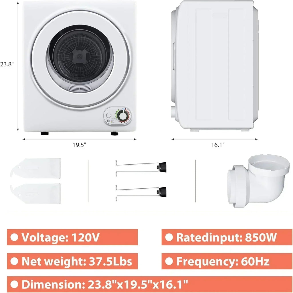 Compact Laundry Dryer 3.5 cu ft Front Load Stainless Steel Clothes Dryers With Exhaust Pipe wourant