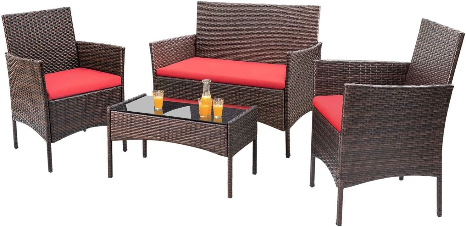 4 piece outdoor patio furniture set rattan chair wicker set wourant