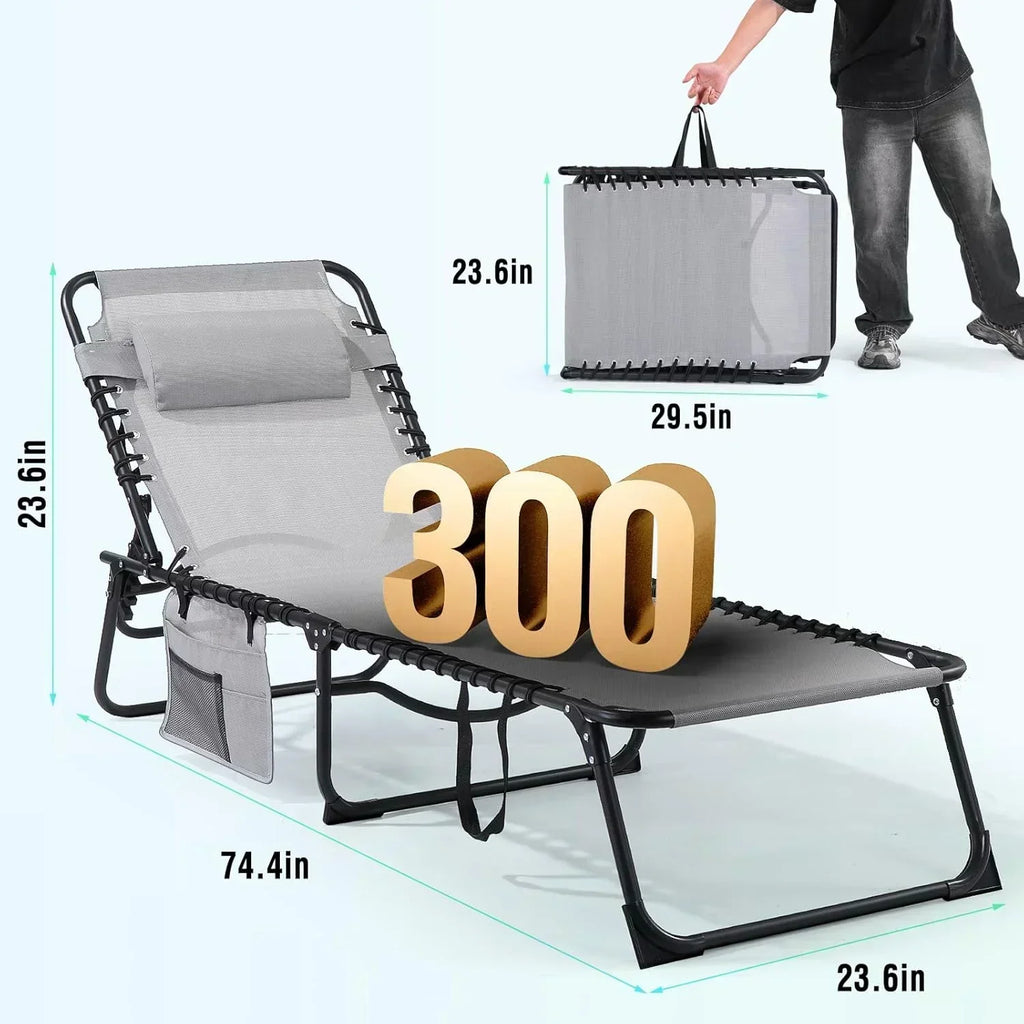 Unovivy Outdoor Chaise Lounge Chairs Portable Folding Pool Lounge Chair with Reclining Back wourant