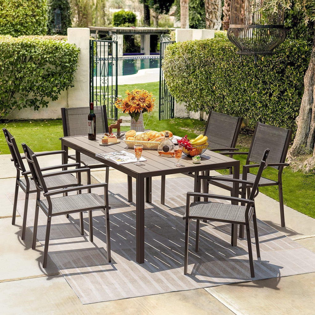 Homall Patio Dining Set 7 Pieces Outdoor Furniture with Large Table and 6 Textilene Chairs wourant