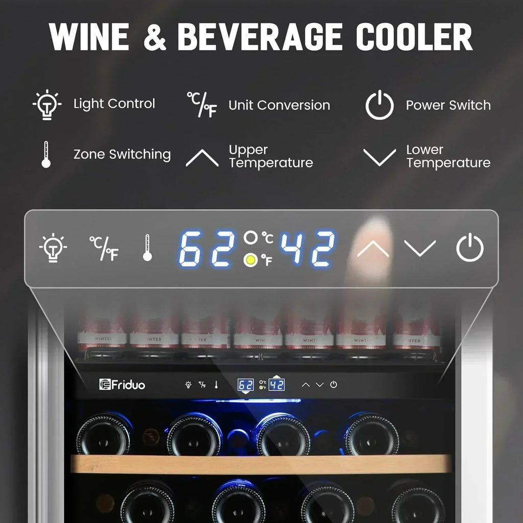24 inch Dual Zone Beverage Refrigerator 30 Bottles 82 Cans Wine Fridge Built-in or Freestanding wourant