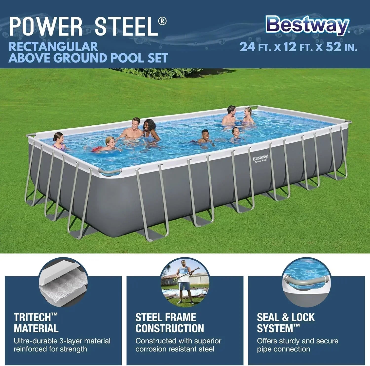 Power Steel 14' x 8'2" x 39.5" Oval Above Ground Pool Set Includes 530gal Filter Pump Ladder wourant