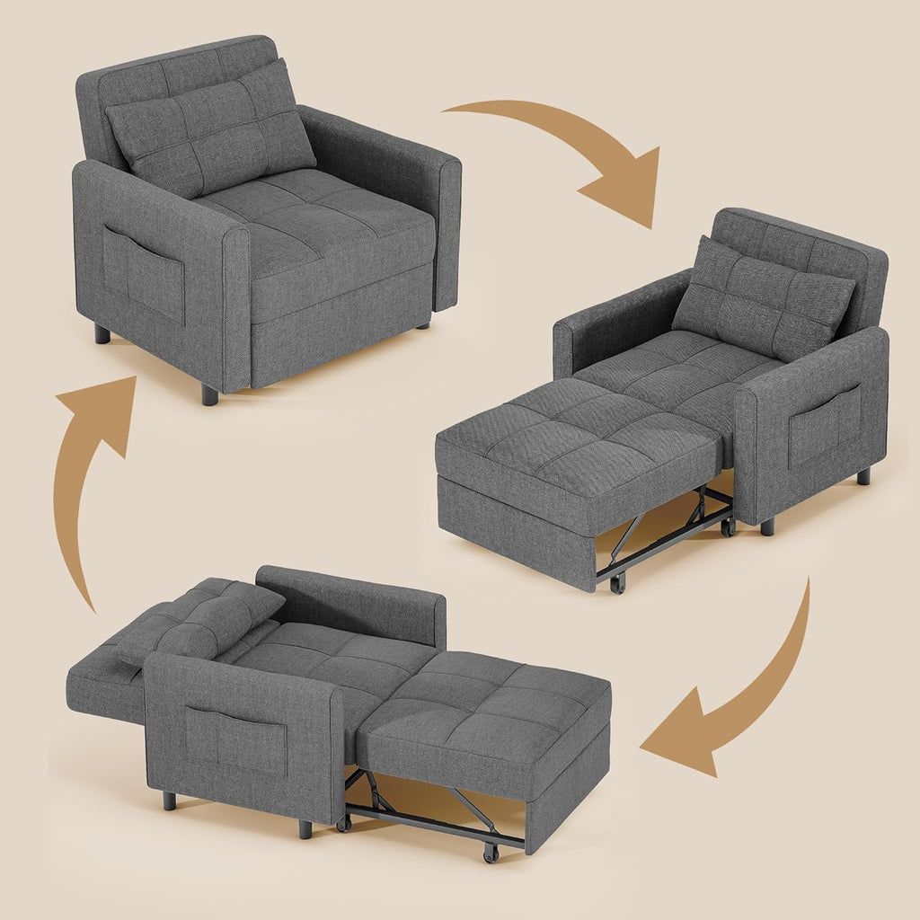 Sofa Bed Chair 3 in 1 Convertible Pullout Single Sleeper Chair Bed Spacious Multifunctional Sofa wourant