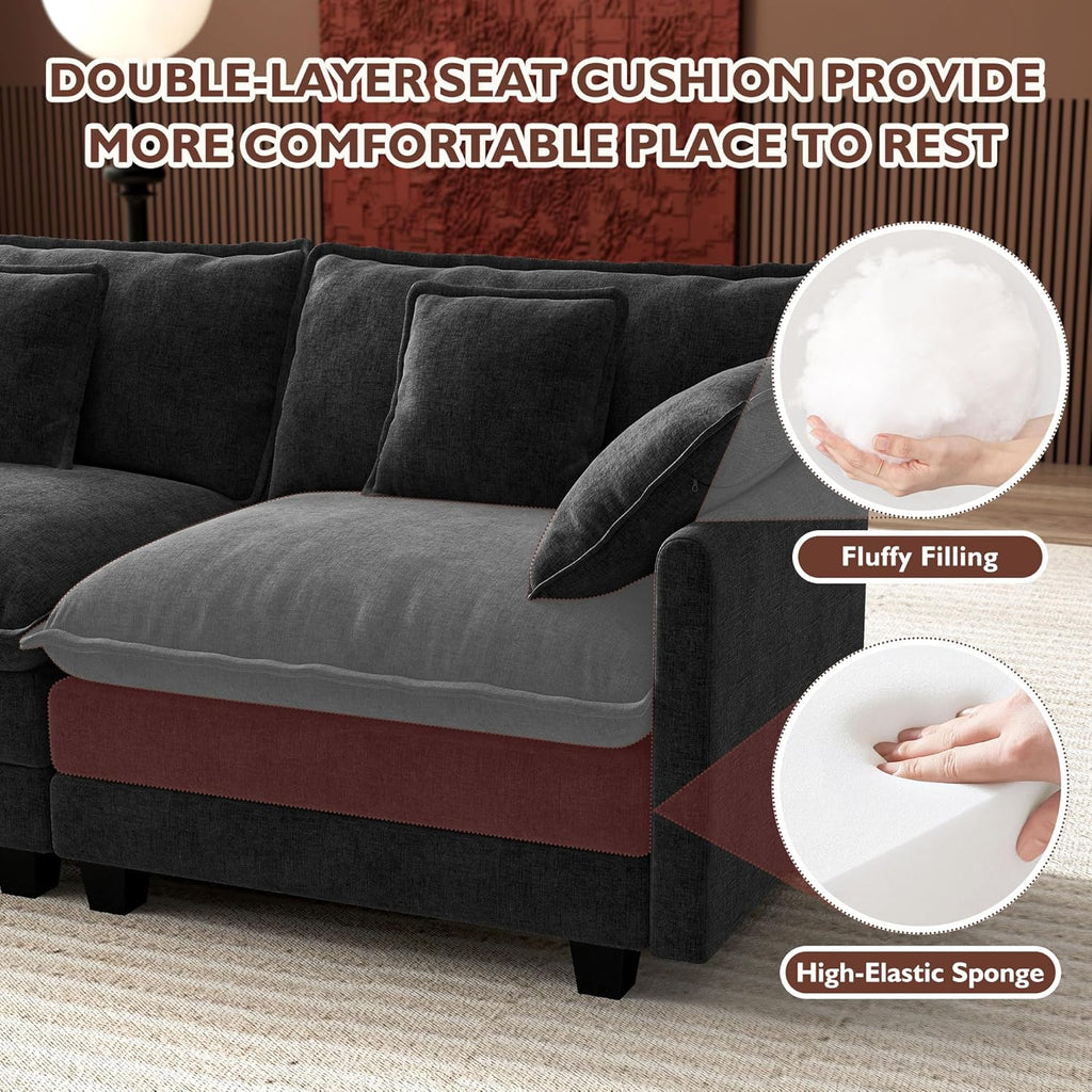 ihanherry 146-inch U-shaped modern sofa modular area cloud sofa wourant