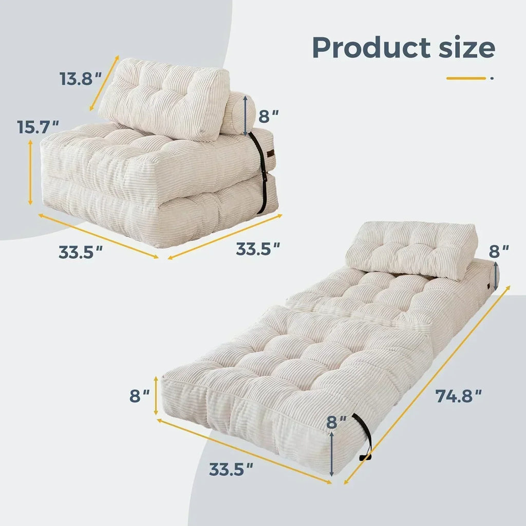 MAXYOYO Folding Sofa Bed Convertible Sleeper Chair with Pillow Foldable Mattress with Back Support wourant