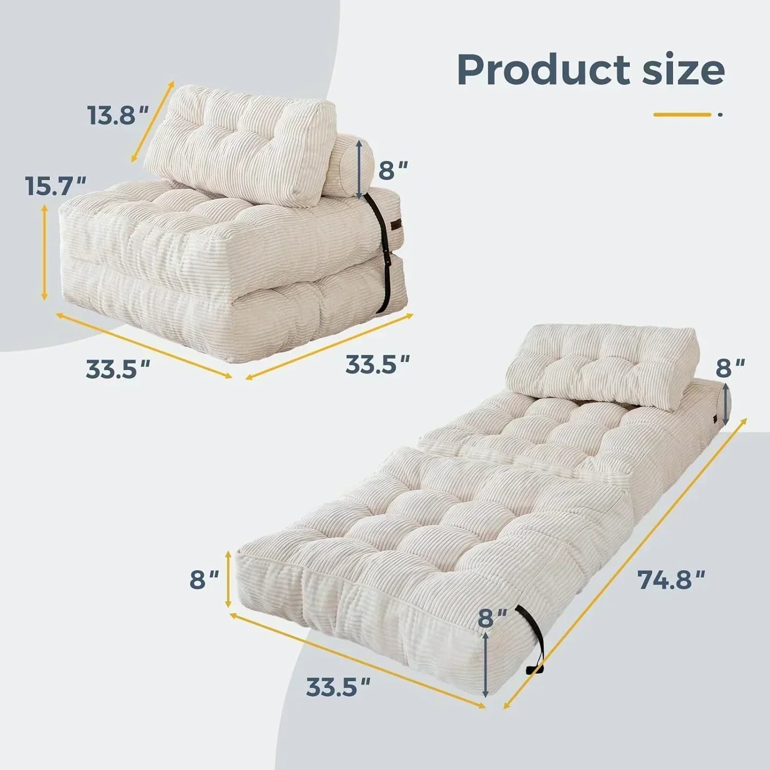 MAXYOYO Folding Sofa Bed Convertible Sleeper Chair with Pillow Foldable Mattress with Back Support wourant