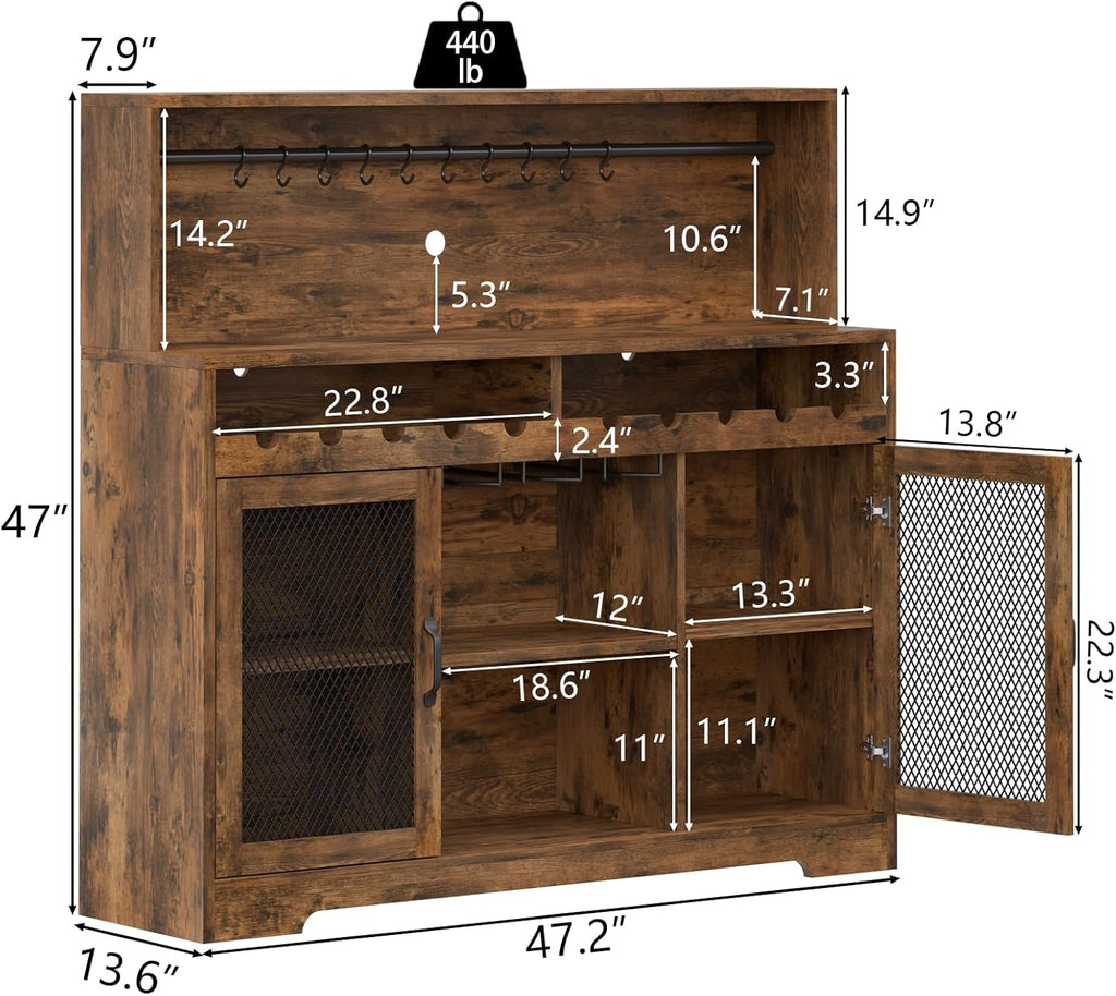 Wine Bar Cabinet with LED Light Liquor Cabinet with Glass Holder Coffee Bar for Liquor wourant