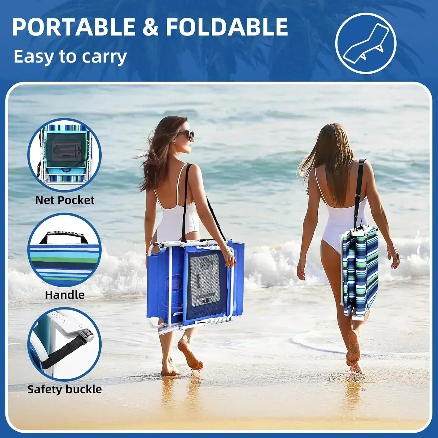 3-in-1 Beach Chair Face Holes Lounge Chair Outdoor with Folding Side Table 5-Position Recliner wourant