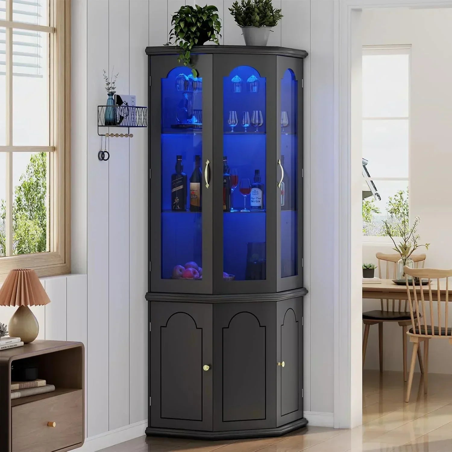 Corner wine cabinet with LED lights tall modern wine cabinet home bar wine storage cabinet wourant