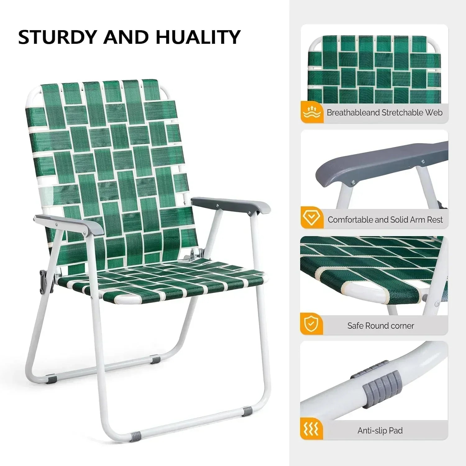VINGLI Patio Lawn Webbed Folding Chairs Set of 2 Outdoor Beach Portable Lawn Chair wourant