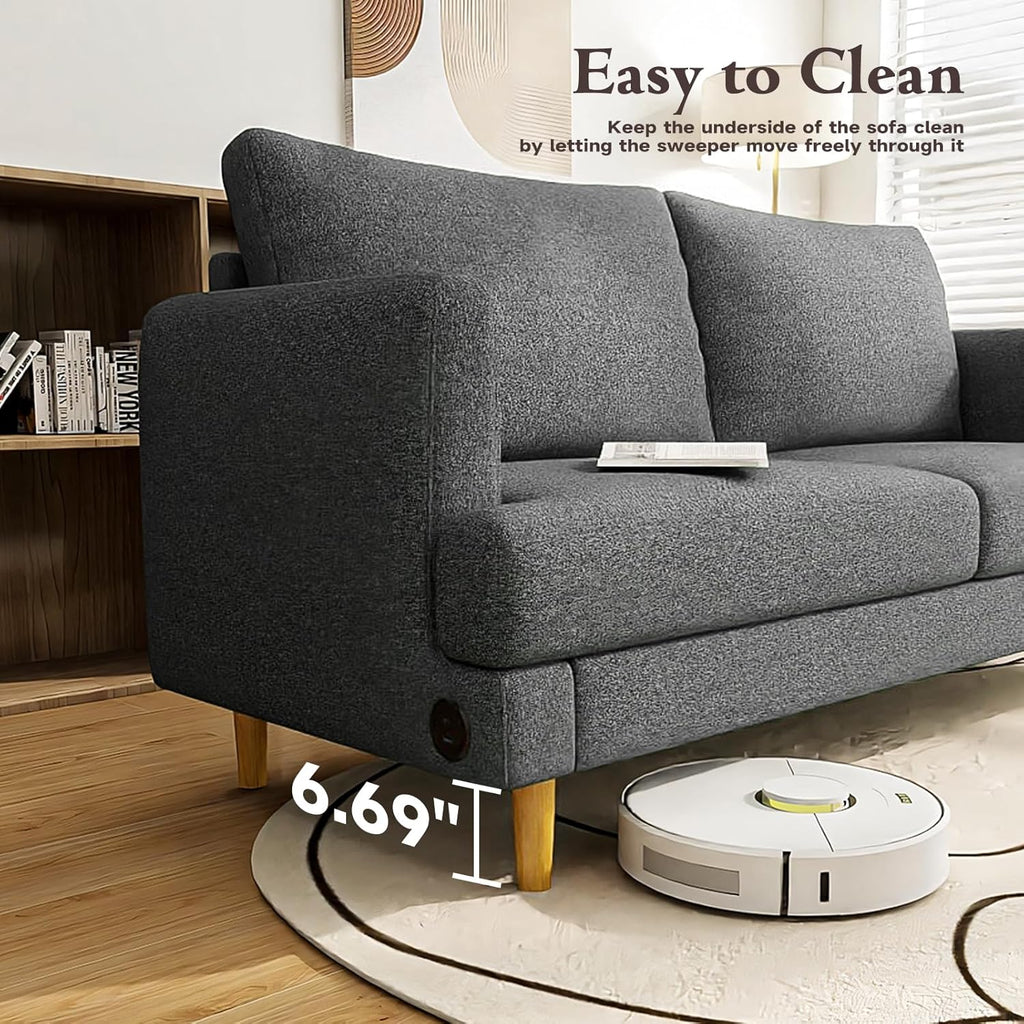 Loveseat Sofa Couch for Living Room with USB Type C Ports Dark Gray Upholstered Small Couches wourant
