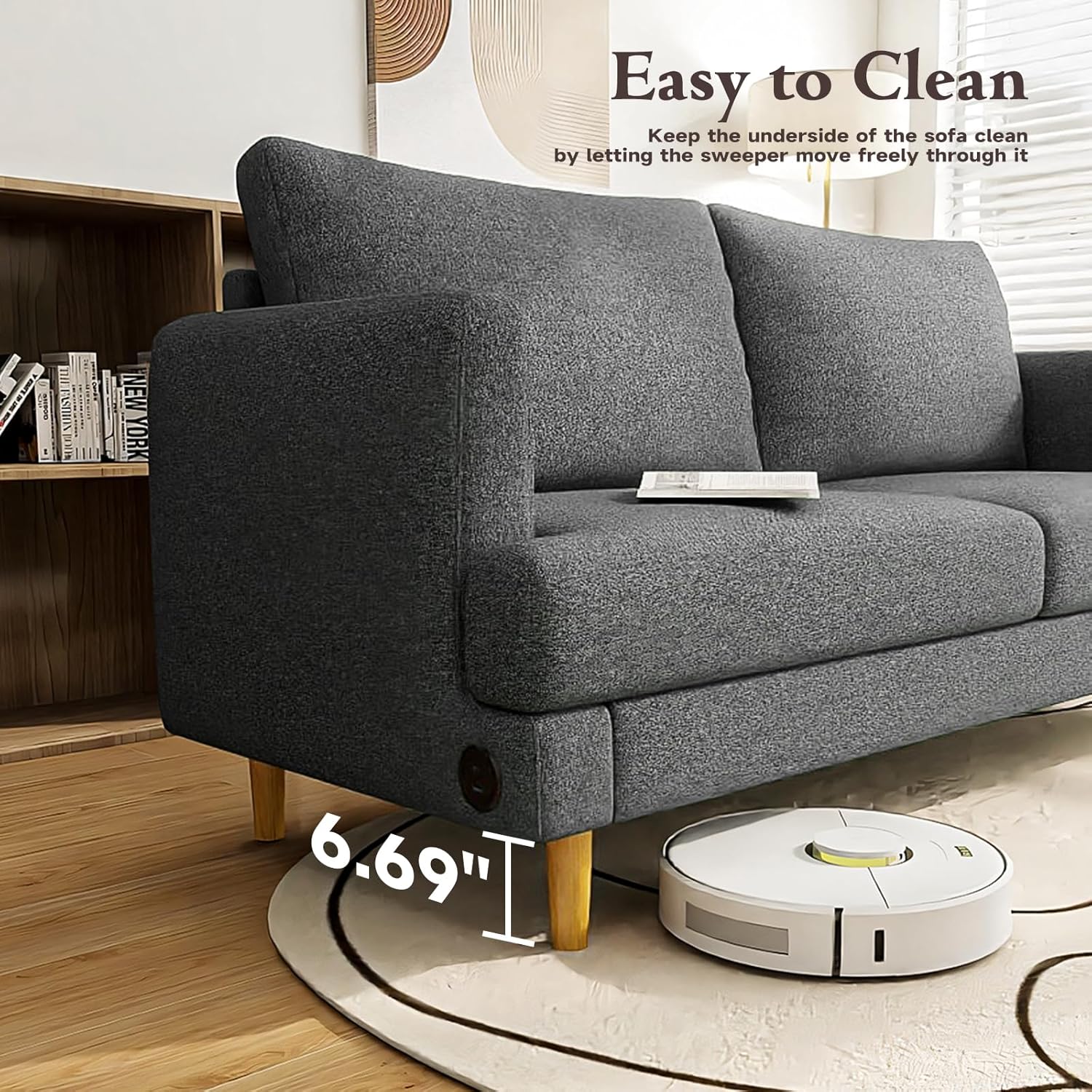 Loveseat Sofa Couch for Living Room with USB Type C Ports Dark Gray Upholstered Small Couches wourant