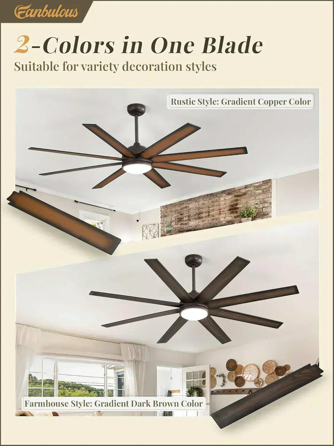 Ceiling Fan Indoor/Outdoor 8 Blades 65 inches wourant