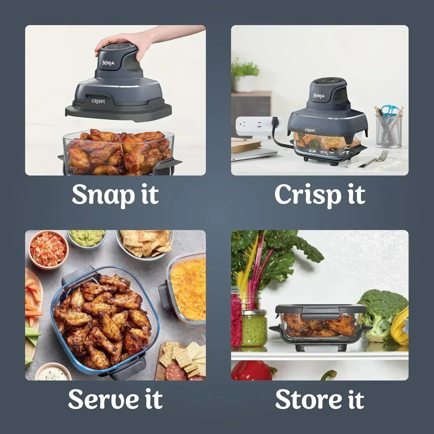 Ninja Crispi 4 in 1 Portable Glass Air Fryer Cooking System 4QT 6 Cup TempWare Glass Containers wourant